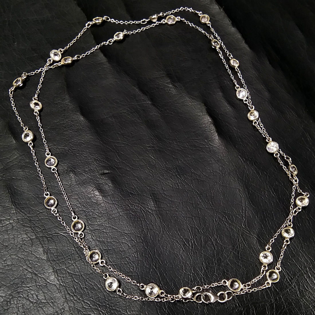 Natural White Topaz Stone Chain Necklace, Solid 925 Starling Silver Chain, 44''Inches Adjuster Beaded Chain Necklace Jewelry Making