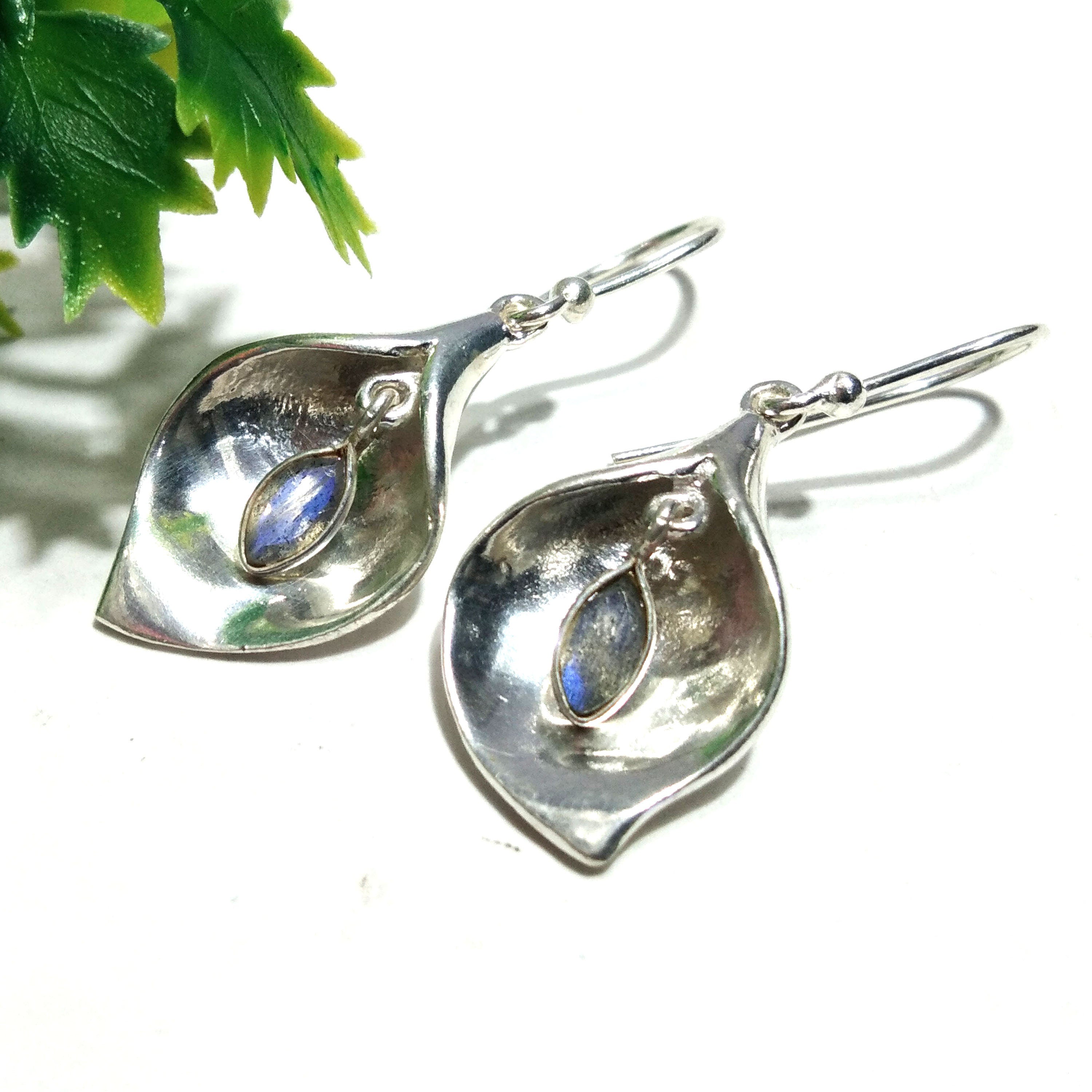 Labradorite Earring, Very Beautiful Nice Design 925 Starling Silver Earring, Silver Stylish Good Making Earring, For Gift Wedding Etc.