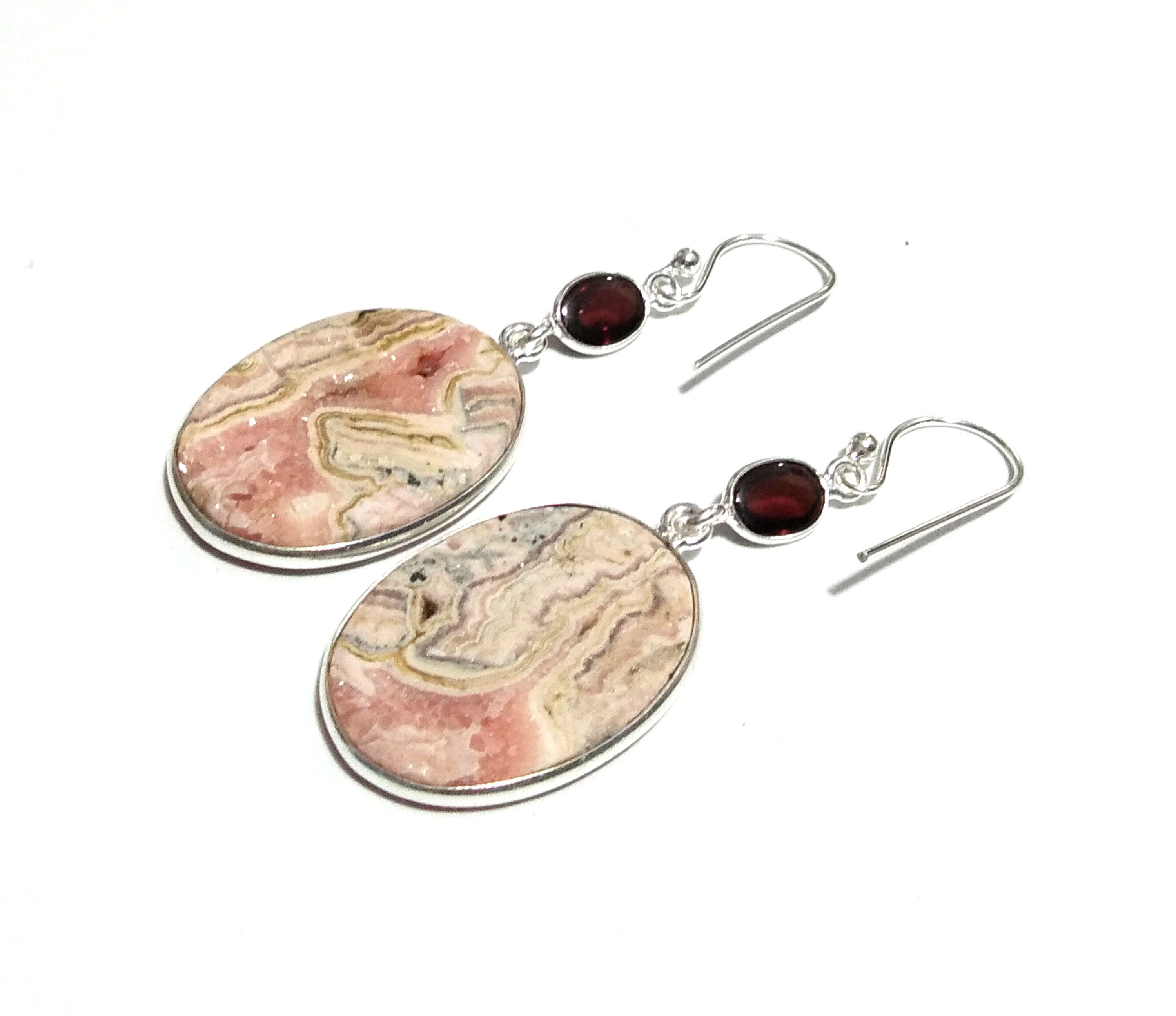 Natural Rhodochrosite/Garnet Earring, 925 Solid Starling Silver Earring, Rhodochrosite Stone Size 25x19 mm Handmade Drop Earring Jewelry